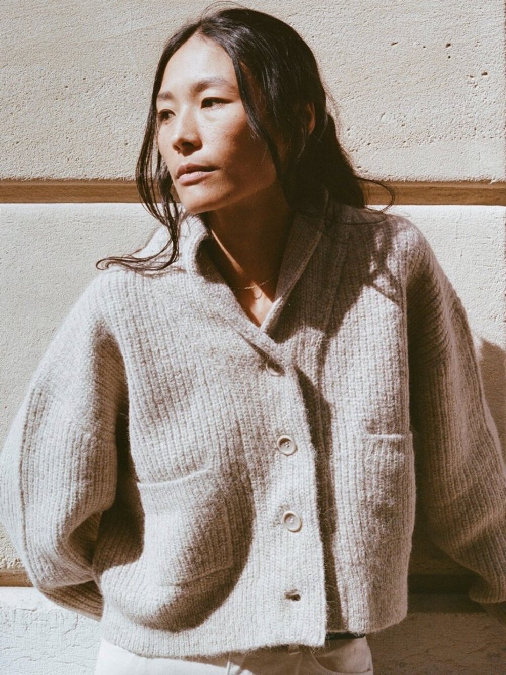 OZMA Sloan Cardigan Brown Shawl Collar Medium